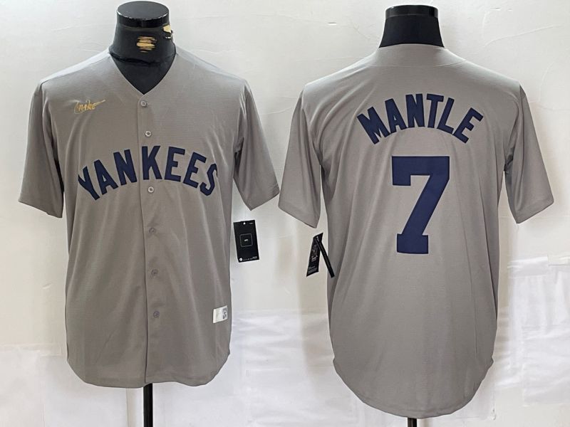 Men New York Yankees #7 Mantle Grey Throwback Nike Game 2024 MLB Jersey style 15->new york yankees->MLB Jersey